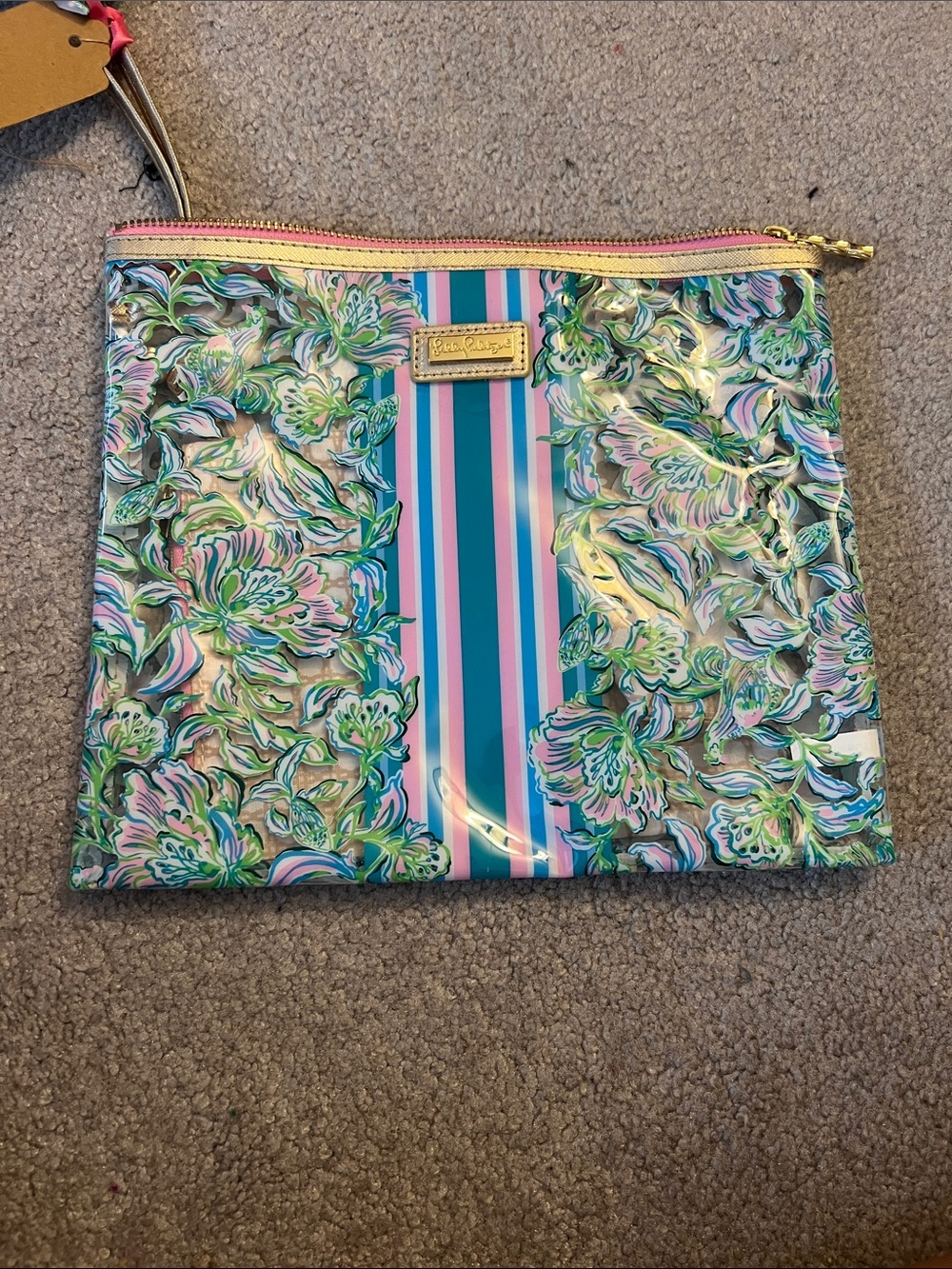 Lilly Pulitzer Pink, Turquoise & Green Floral PVC Zip Pouch